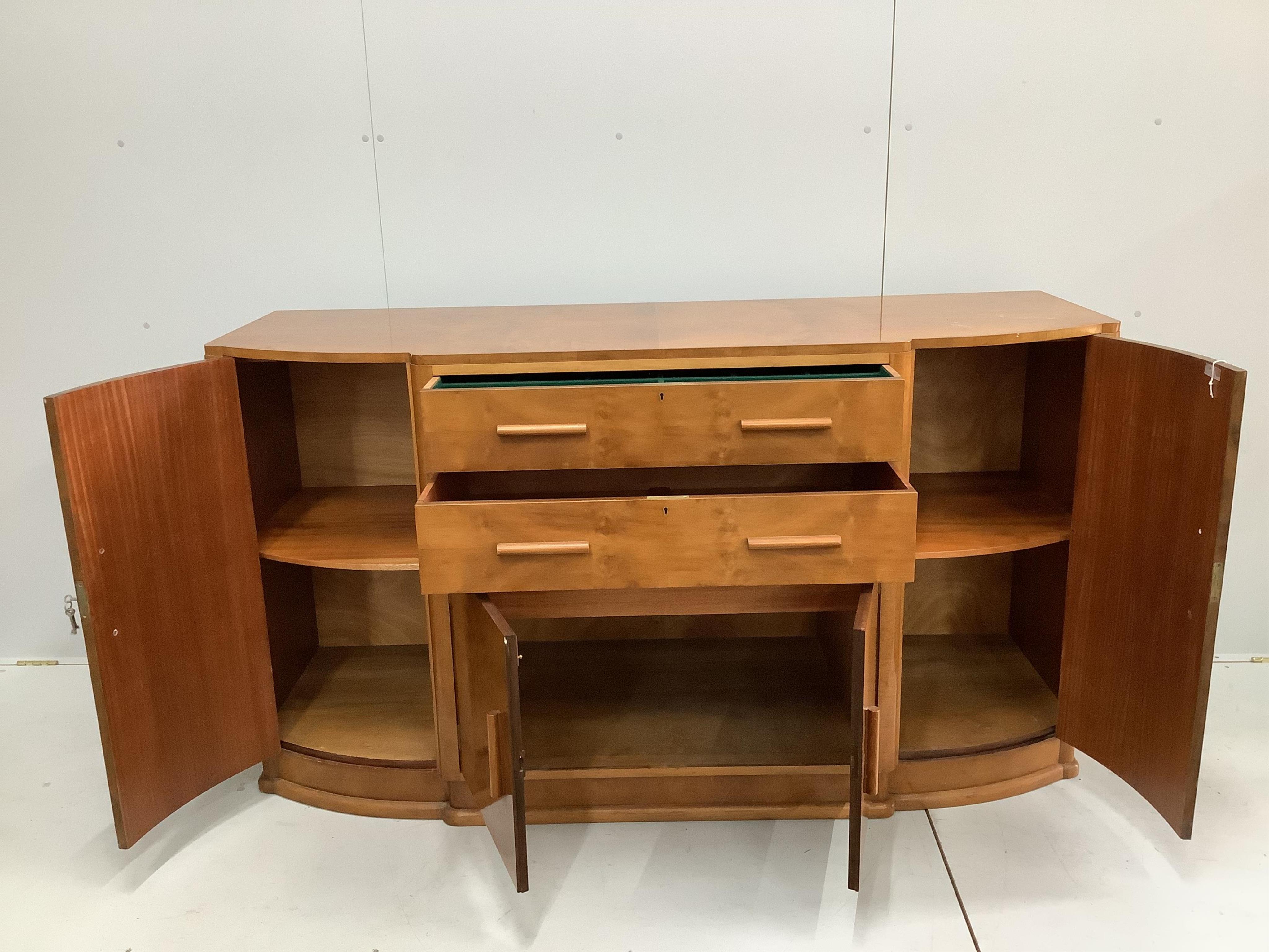 A Maples golden walnut sideboard, width 175cm, height 97cm. Condition - fair to good